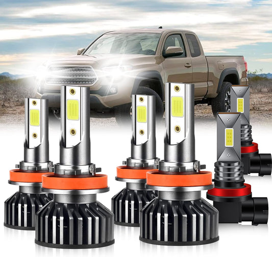 LED Bulbs Fit for Toyota tacoma (2016-2022), H9 High Beam+H11 Low Beam+H11 LED Fog Light Bulbs, 6000K Cool White 11000LM Super Bright, Pack of 6