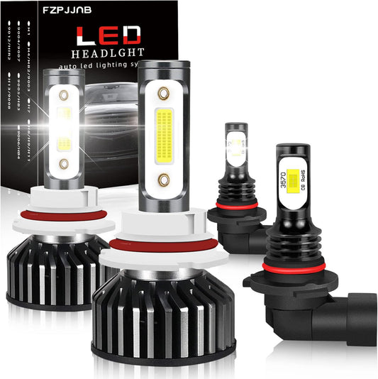 Fit for DODGE RAM 1500 2500 3500 (2002-2005) LED Bulbs 9007 High/Low Beam + 9006 LED Fog Light Bulbs Combo, 300% Brightness, 6000K Cool White, IP68 Waterproof Halogen Replacements, 4PCS