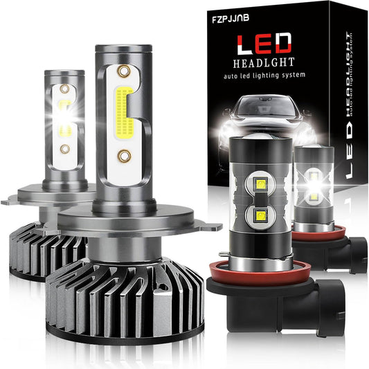Fit for Nissan Versa (2007-2017) LED Bulbs Combo H4 High/Low Beam + H11 Fog Light LED Bulbs, 6000K Cool White LED Headlamps, Easy Installation Halogen Replacements, Pack of 4