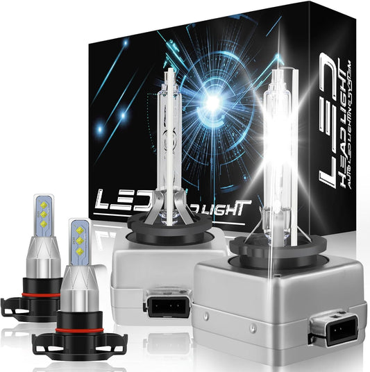 Fit For GMC Acadia 2007-2012 Headlight Bulbs, D1S Hid Headlight Bulb+5202 LED Fog Light Bulbs, Xenon HID Headlight 6500K 36000LM High Low Beam, 4pcs Super Bright D1S Hid Headlights