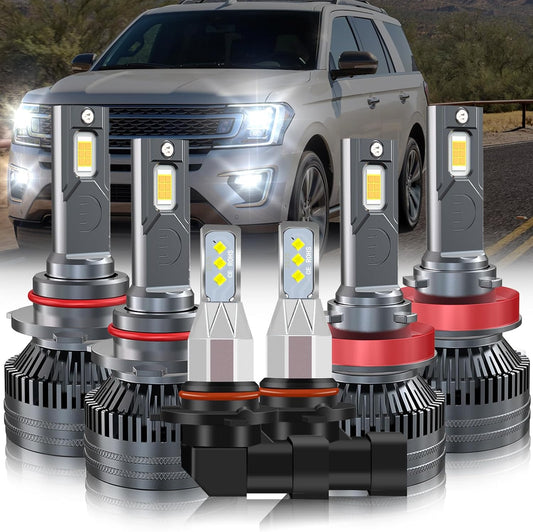 Fit for FORD EXPEDITION(2019-2020) headlights 9005/HB3 High Beam+H11/H9 Low Beam+9145/9140/9005 Fog Light Headlight Bulbs,600% Brightness 110W 30000LM Cool White 6PCS