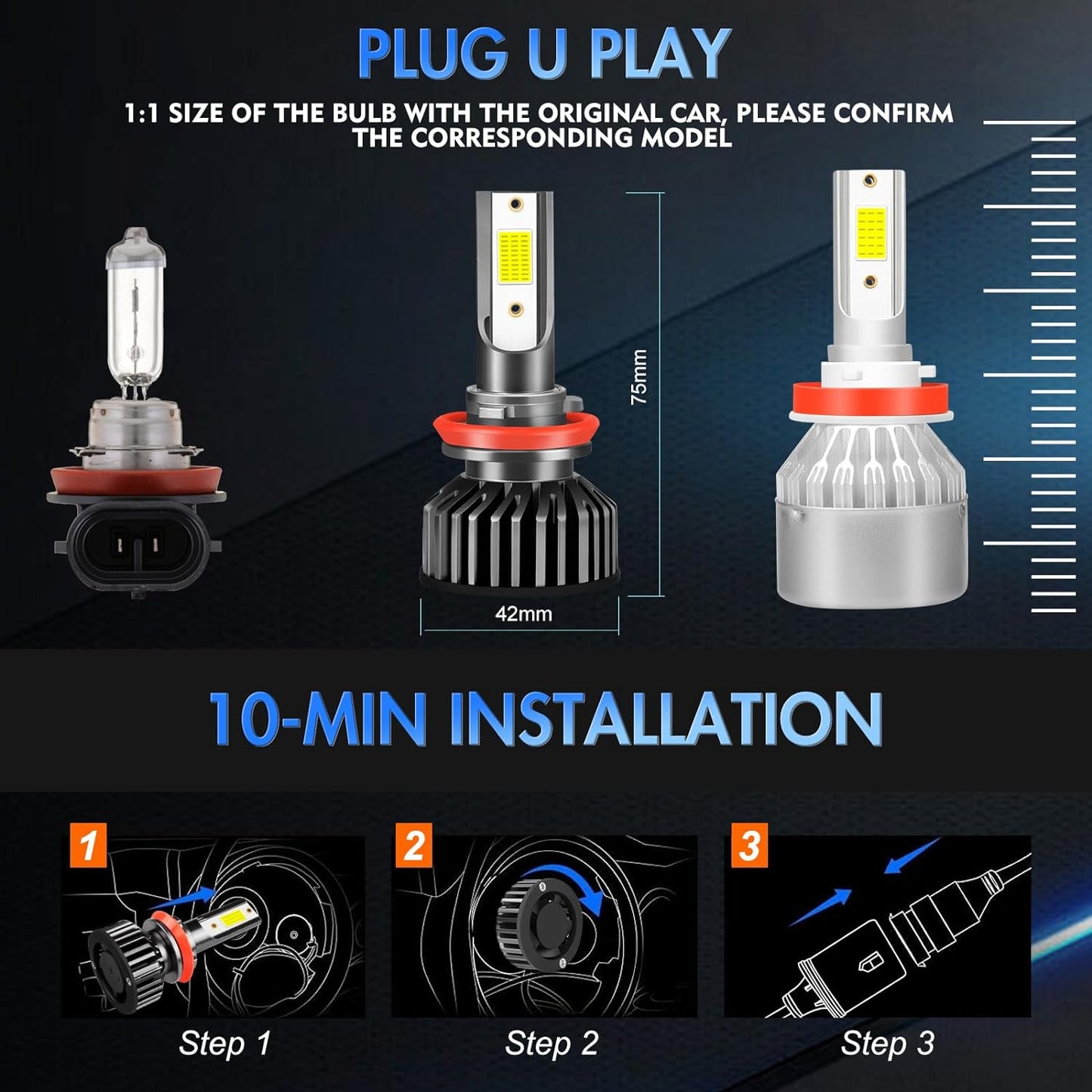 Fit For ford fusion 2019-2020 LED Headlight Bulbs, H9 High Beam and H11 Low Beam LED Headlight Bulb Kit, 60W 28000LM 6000K White Super Bright, Plug and Play, Pack of 4