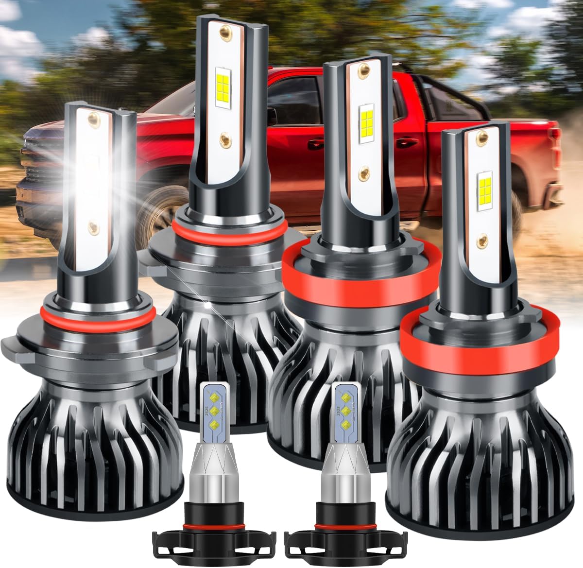 LED Bulbs Fit for 2007-2015 Chevy Silverado 1500 2500HD 3500HD,600% Brightness 9005 High Beam+H11 Low Beam+5202 Fog Light Bulbs,6000K 38000LM 130W Headlight Bulbs IP68,6PCS