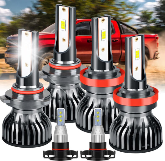 LED Bulbs Fit for 2007-2015 Chevy Silverado 1500 2500HD 3500HD,600% Brightness 9005 High Beam+H11 Low Beam+5202 Fog Light Bulbs,6000K 38000LM 130W Headlight Bulbs IP68,6PCS