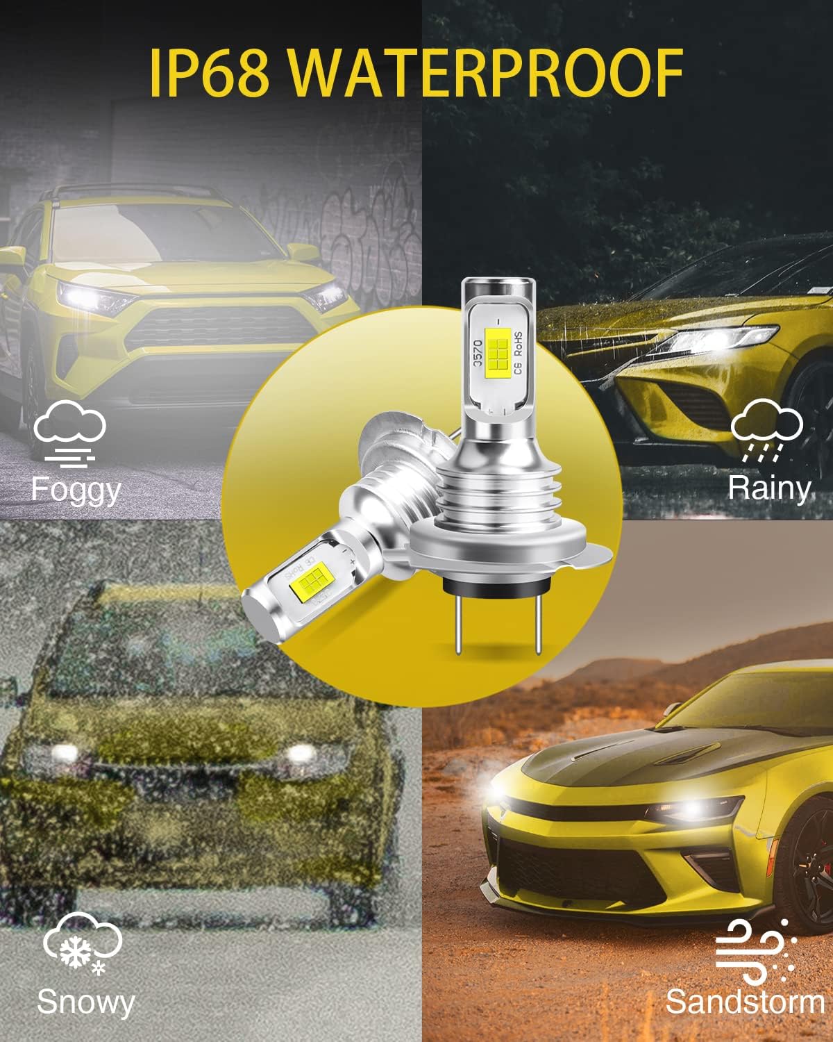 Bulbs Fit For 2014-2022 Ram ProMaster 1500 2500 3500,Light Bulbs With CSP Chips,H7+H7 Hi/Lo Headlights Bulbs,500% Brightness 6000K Cool White,Plug-N-Play,IP68 Waterproof,4PCS
