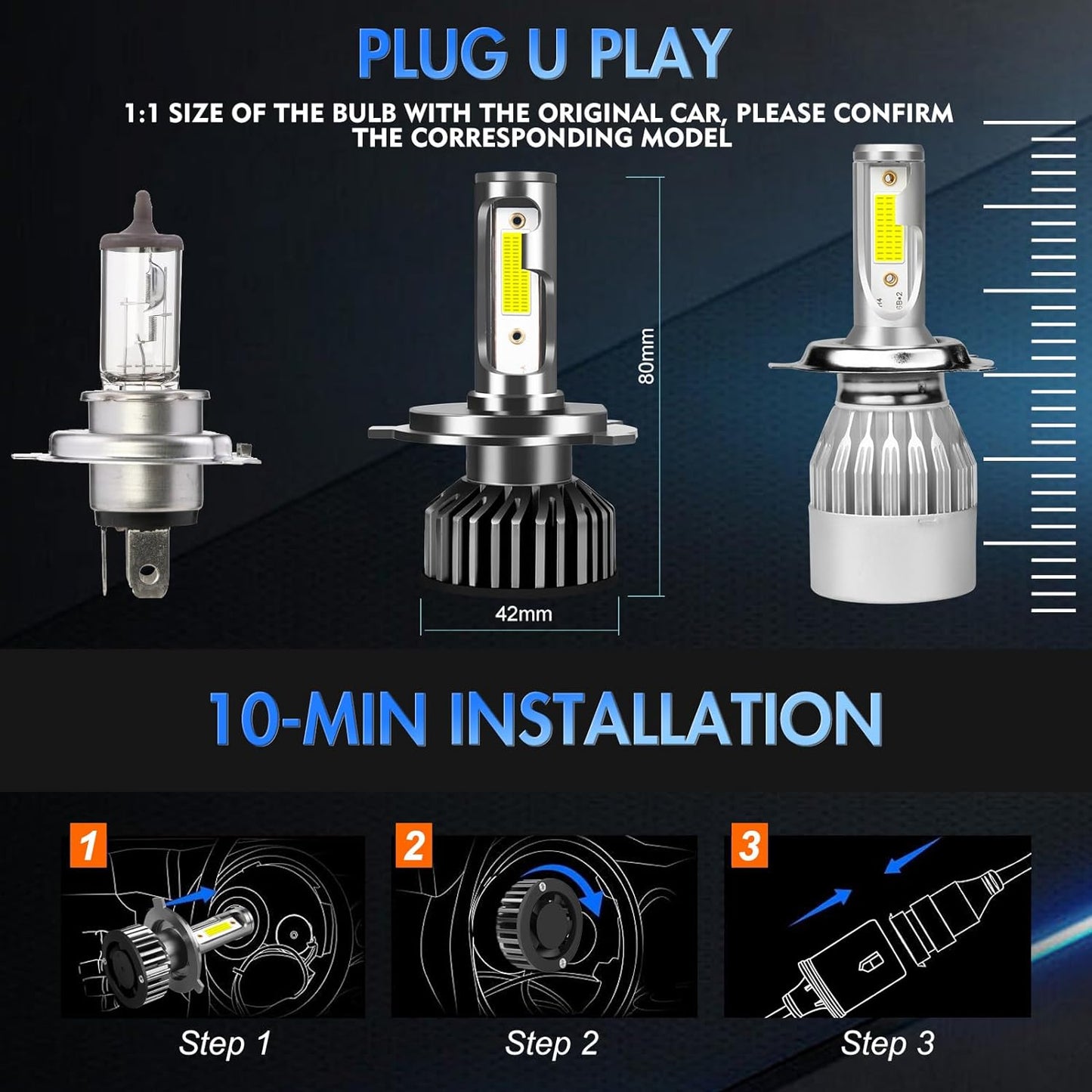Fit For TOYOTA PRIUS 2004-2009 LED Bulbs, 9003H4 High/Low Beam+ 9006 LED Fog Light Bulbs, 60W 28000LM 6000K White Super Bright, Plug and Play, Pack of 4