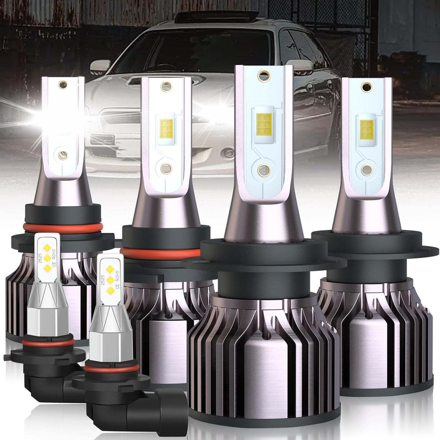 Fit For Lexus ES350 2007 2008 2009 Led Headlight Bulbs, 9005 High Beam+H7 Low Beam Led Bulbs+9006 LED Fog Light Bulbs Kit 36000LM 500% Brightness 6000K Cool White Headlight Bulbs, 6PCS