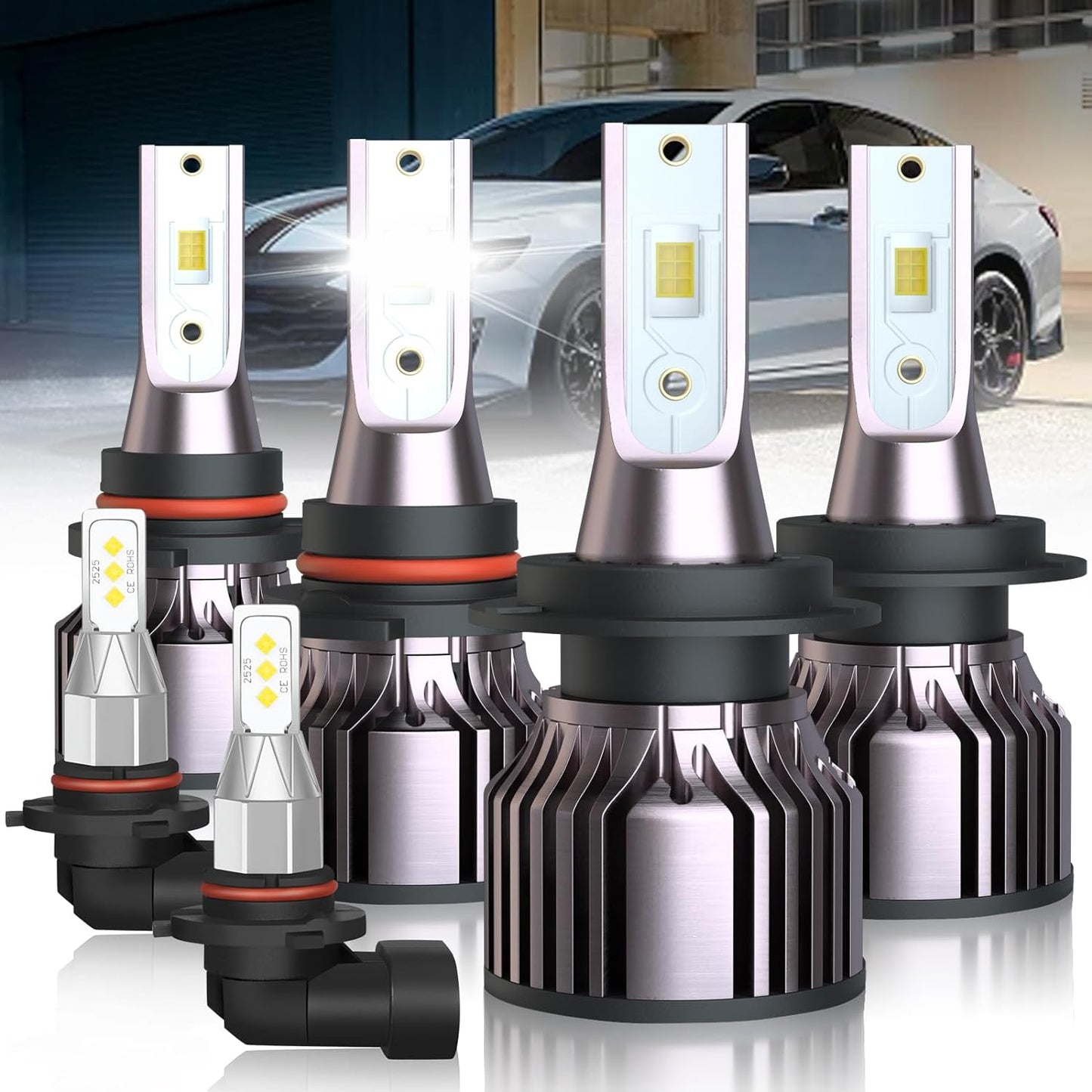 Fit for Jeep Grand Cherokee (2017-2021) H11 High Beam+H11 Low Beam LED Headlight Bulbs + H11 LED Fog Light Bulbs, 1:1 Mini Size Led Bulbs 6500K Cool White Plug and Play, 6PCS