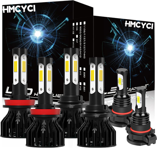 Fit For GMC SIERRA 1500 2500 (2007-2013) 4 side CSP LED Headlight Bulbs Combo,9005+H11 High/Low Beam + 5202/ps24w Fog Lights,Super Bright 6500K Cool White, Plug and Play, Pack of 6
