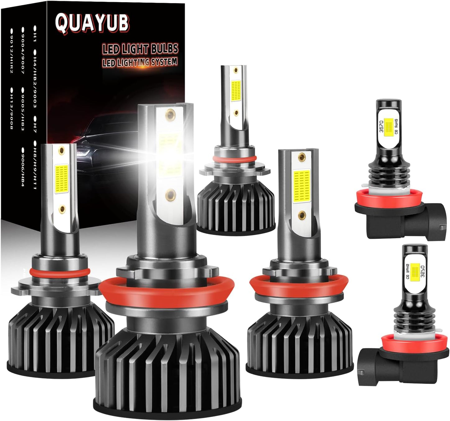 Light Bulbs Fit for Nissan Maxima(2009-2014), 9005/HB3 High Beam+H11 Low Beam+H11 Fog Light Bulbs, 300% Brightness 11000LM 6000K Cool White, Pack of 6