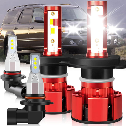 Fit for TOYOTA SEQUOIA 2001-2007 Led Lights, 500% Brightness H4/9003 Light Bulbs High&Low Beam+9006 LED Fog Lights，6500K White 36000LM H4/9003 Led Light Bulb, 4Pcs H4/9003 9006 Led Bulbs