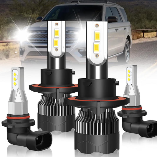 9008/H13 LED Headlight Bulbs For Ford Expedition (2007 2008 2009 2010-2014), 9008 High/Low Beam Led Bulbs+9145 Led Fog Light Bulbs 500% Brightness 6000K Cool White Plug and Play, 4 PCS