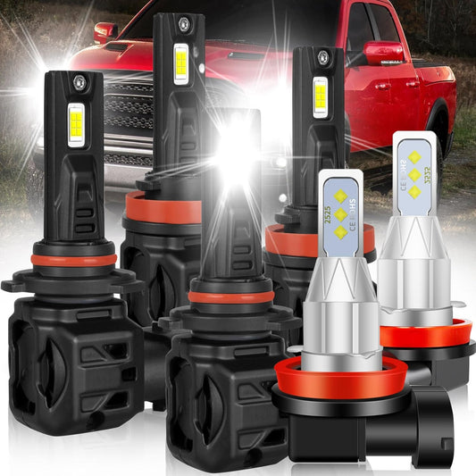 Fit for Dodge Ram 2019-2022 Led Headlight Bulbs. 9005 H11 led headlights High& Low Beam+H11 LED Fog Light, 800% Super Bright 9005 H11 Light Bulbs, 6500K Plug and Play 9005 H11 Led Lights 6pcs