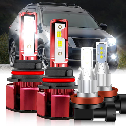 Fit (2005-2012) for PATHFINDER LED Headlight Bulbs,9007/HB5 High Low Dual Beam+H11/H8/H16 Fog Light Led Headlight Bulbs 500% Brightness 38000LM 6500K Cool White 4PCS