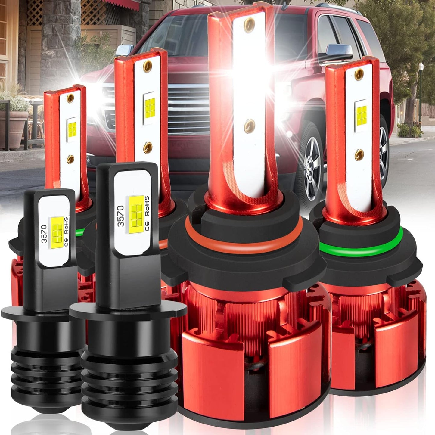 For Jeep Renegade 2015-2021 Led Lights, 9008/H13 Light Bulbs High&Low Beam+H11 LED Fog Lights，6500K White 500% Super Bright 1:1 Size 9008/H13 Led Light Bulb, 4Pcs 9008/H13 H11 Led Bulbs