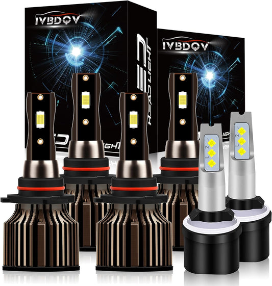 Fit (1999-2002) for CHEVROLET CHEVY SILVERADO 1500 LED Headlight Bulbs,9005/HB3 High Beam+9006/HB4 Low Beam+880 Fog Light Led Headlight Bulbs 500% Brightness 80W 36000LM 6500K Cool White 6PCS