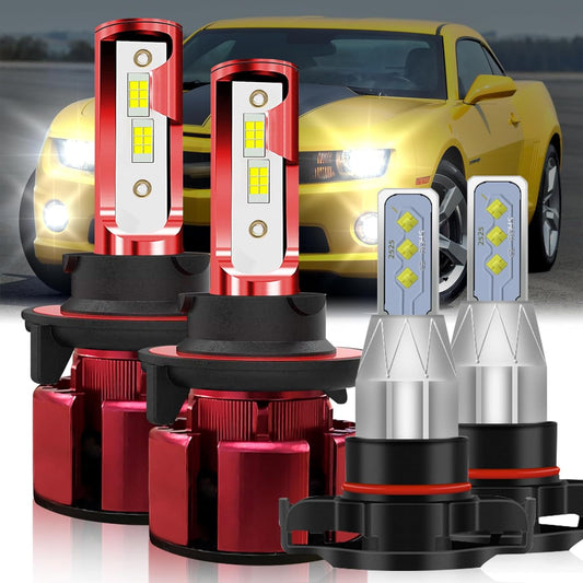 Fit (2010-2013) for CHEVROLET CHEVY CAMARO LED Headlight Bulbs,9008/H13 High Low Dual Beam+5202/H16/PS24W Fog Light Led Headlight Bulbs 500% Brightness 38000LM 6500K Cool White 4PCS