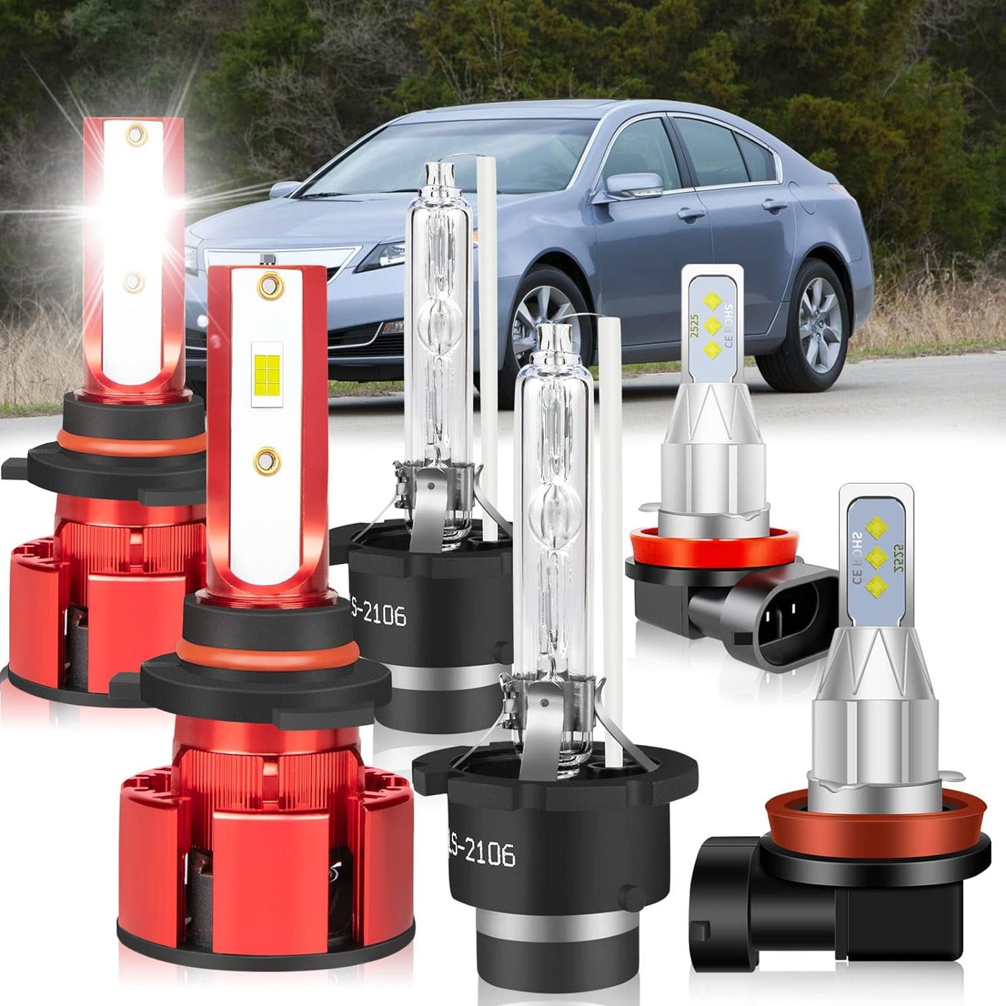Fit for Acura TL 2009-2014 LED Headlight Bulbs, 9005 LED Headlight Bulbs High Beam+D2S Hid Headlight Bulbs+H11 LED Fog Light Bulb, 36000LM 6500K White 500% Super Bright, 6 Pcs Headlights Bulbs