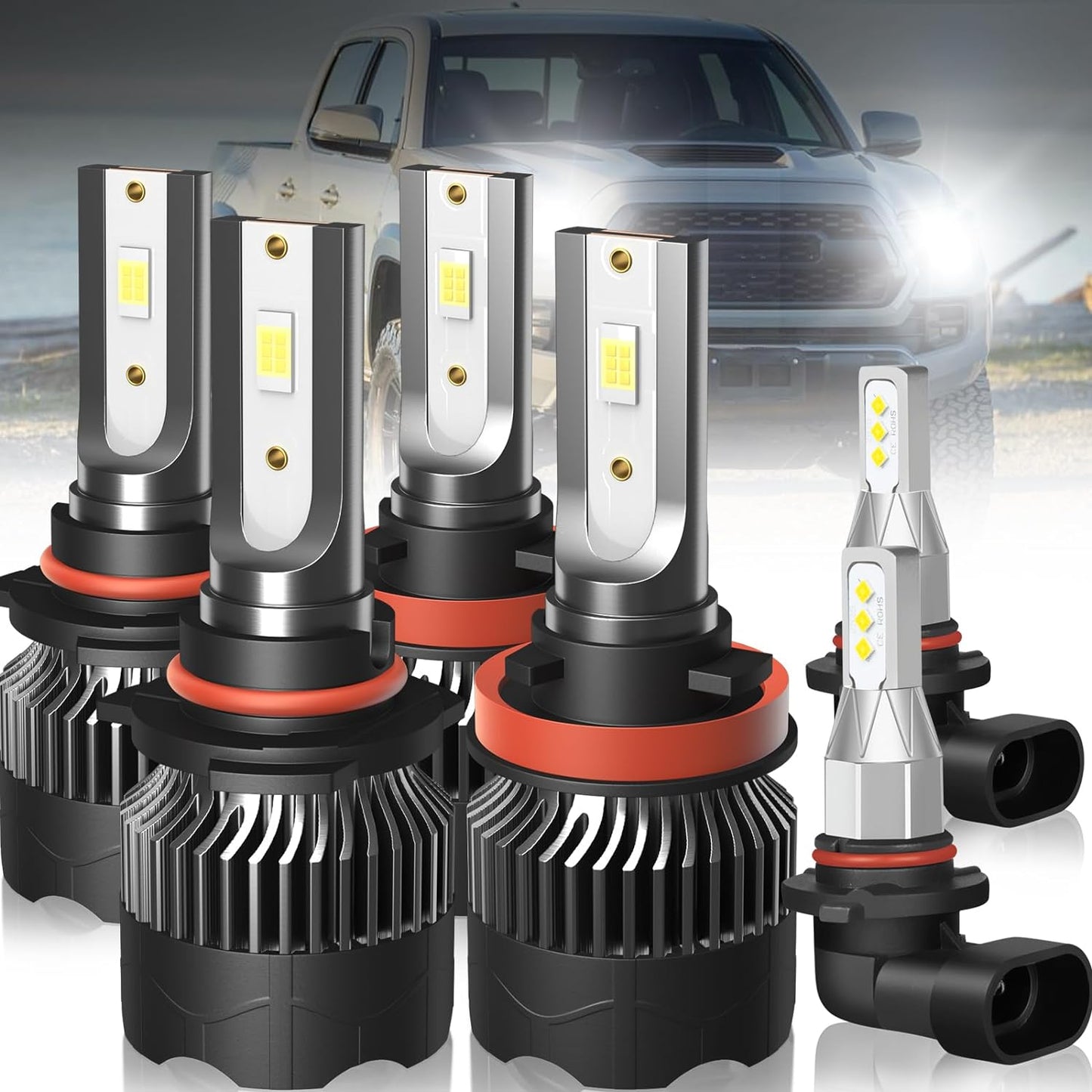 For T-oyota Tacoma Led Headlight Bulbs (2005-2011) 9003/H4 High Low Beam Led Bulbs+9006/9145 Led Fog Light, 500% 6500K Cool White Headlights and Fog Lights Led, Plug and Play, 4PCS