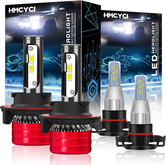 For GMC Yukon 2007-2014 LED Headlight Bulbs 9008/H13 High/Low Beam + 5202 Fog Light Bulbs, Super Bright 6500K Cool White IP68 Waterproof, Pack of 4