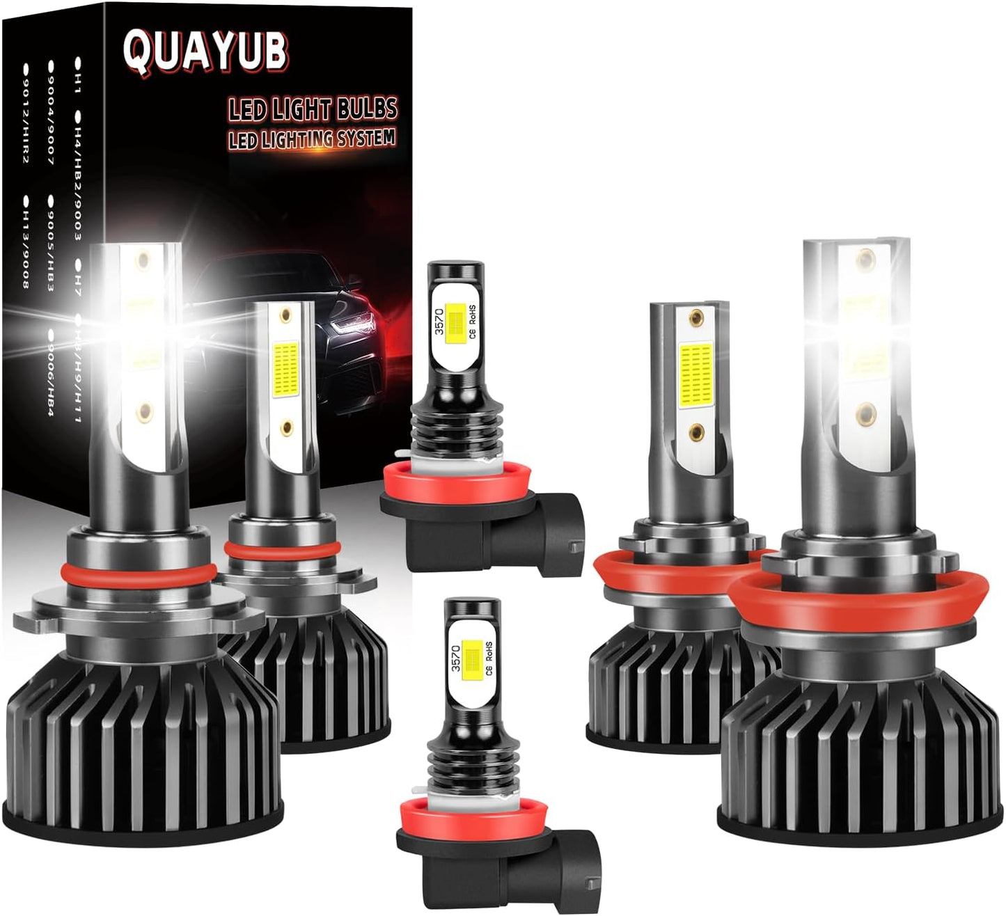 Light Bulbs Fit for Nissan Maxima(2009-2014), 9005/HB3 High Beam+H11 Low Beam+H11 Fog Light Bulbs, 300% Brightness 11000LM 6000K Cool White, Pack of 6