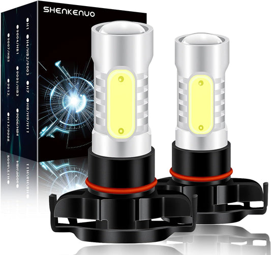 SHENKENUO 5201/5202 LED Fog Light Bulbs, 6000K Cool White, DRL Bulbs Replacement for 12V 24V Cars, Pack of 2
