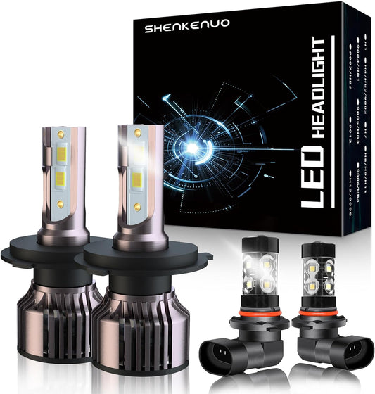 SHENKENUO Fit For Toyota Tundra (2000-2006) 9003/H4 High/Low Beam Halogen Replacement LED Bulbs + 9006 LED Fog Light Bulbs,6500K Cool White Plug-n-Play,Pack of 4 (Year:2000-2006)