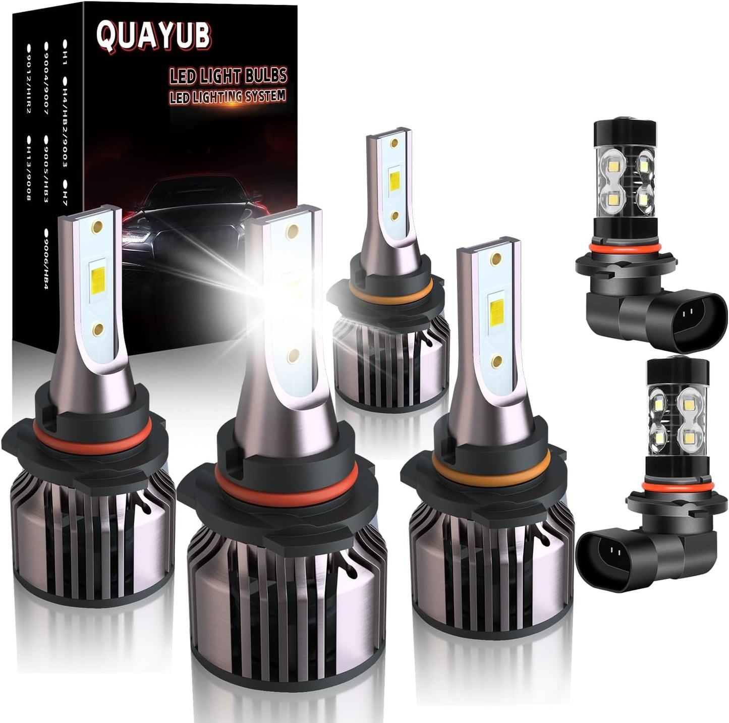 Suitable for Dodge Challenger 2011-2014 LED Bulbs, 9008/H13 High Low Beam+5202 LED Fog Light Bulbs, 11000LM 6000K Brighter Automotive Replacement Halogen Bulbs, Pack of 4