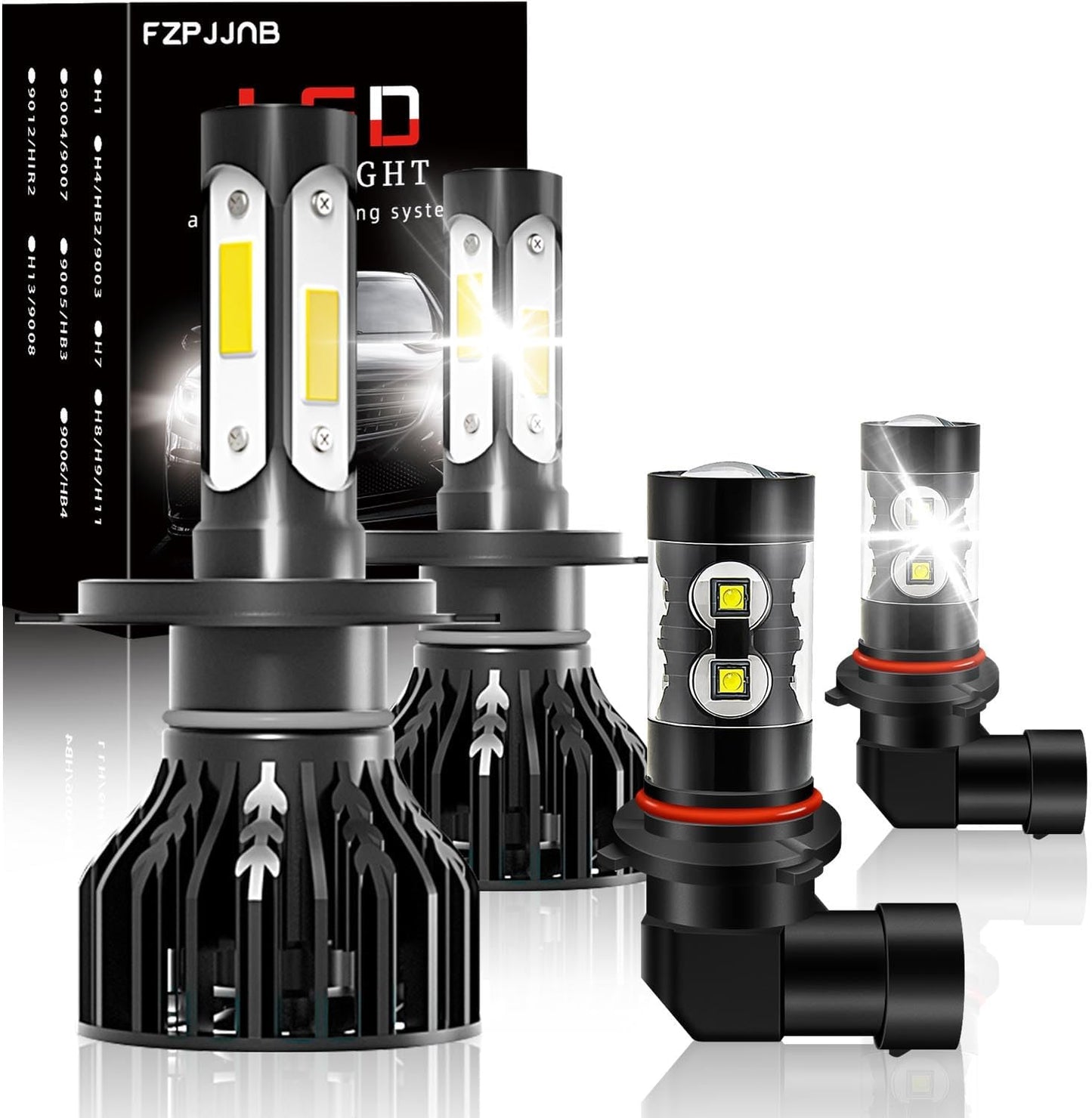 Fit for DODGE RAM 1500 2500 3500 (2002-2005) LED Bulbs 9007 High/Low Beam + 9006 LED Fog Light Bulbs Combo, 300% Brightness, 6000K Cool White, IP68 Waterproof Halogen Replacements, 4PCS