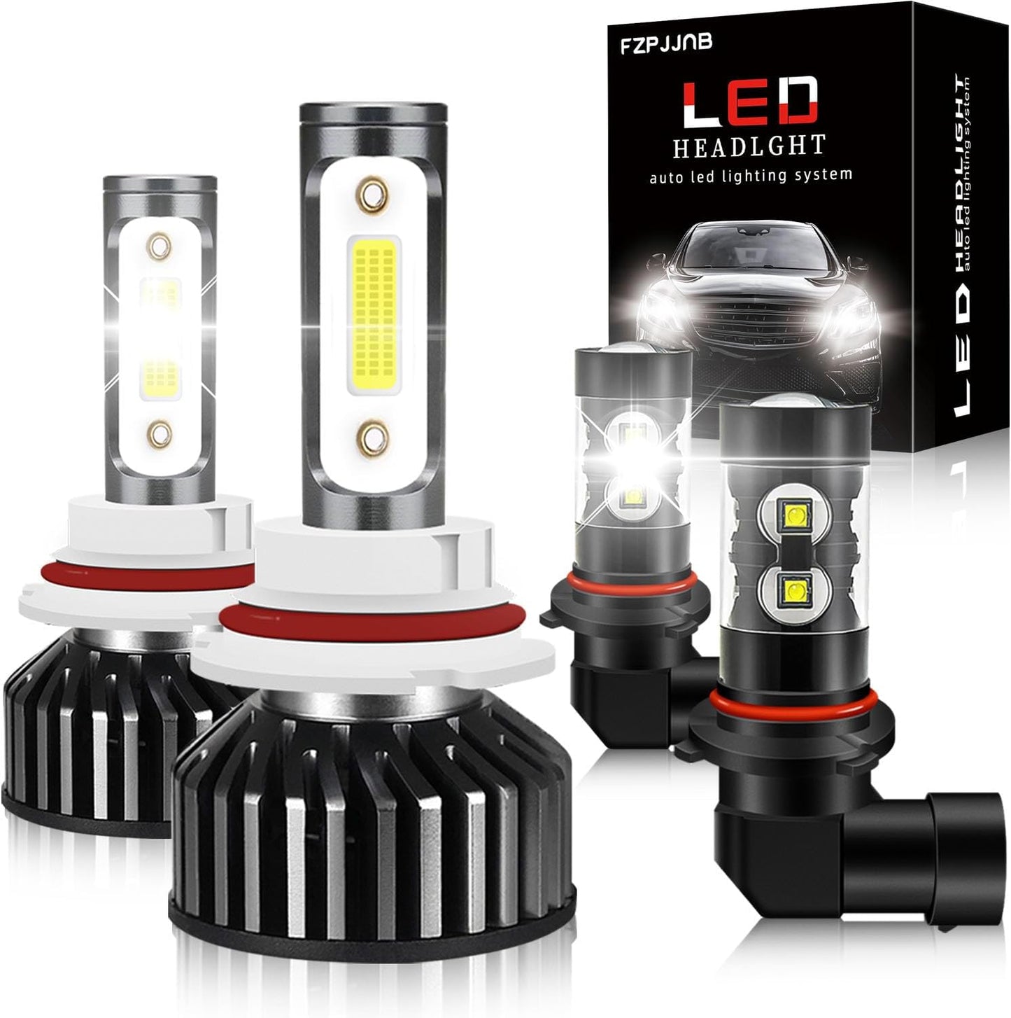 Fit for FORD F-150 (2004-2014) LED Bulbs H13/9008 High/Low Beam + 9145 LED Fog Light Bulbs, 300% Brightness, 6000K Cool White LED Headlamps, IP68 Waterproof, Halogen Replacement Kits, 4PCS
