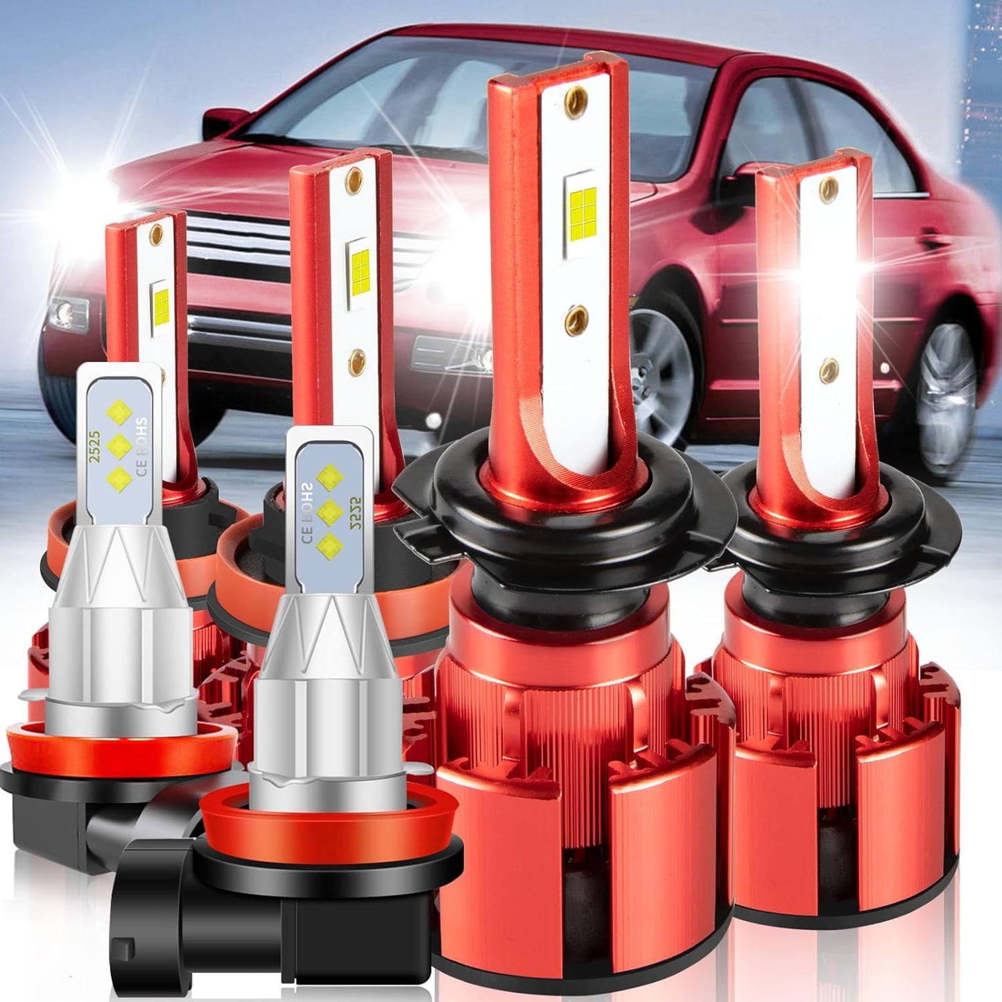 Fit for TOYOTA COROLLA 2009-2015 Led Lights, 500% Brightness 9005 9006 Light Bulbs High&Low Beam+H11 LED Fog Lights，6500K White 36000LM 9005 9006 Led Light Bulb, 6Pcs 9005 9006 H11 Led Bulbs