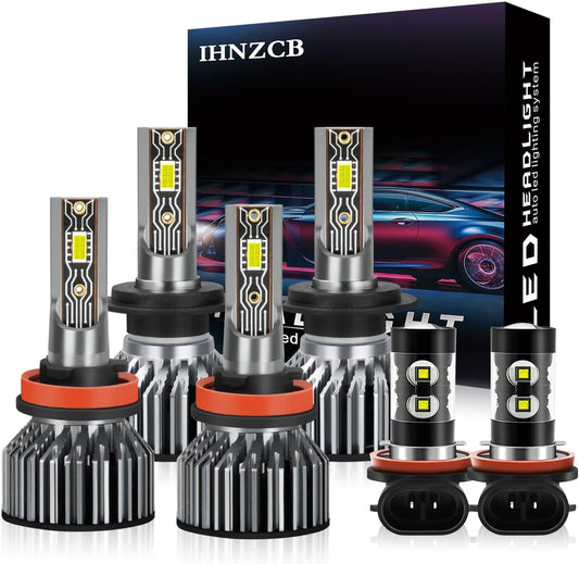 Fit For Ford Fusion 2006-2018 LED Headlight Combo H7 High Beam H11 Low Beam LED Headlight + H11 LED Fog Light Bulbs Kit,Super Brighter 6000K Cool White,6pcs led bulbs
