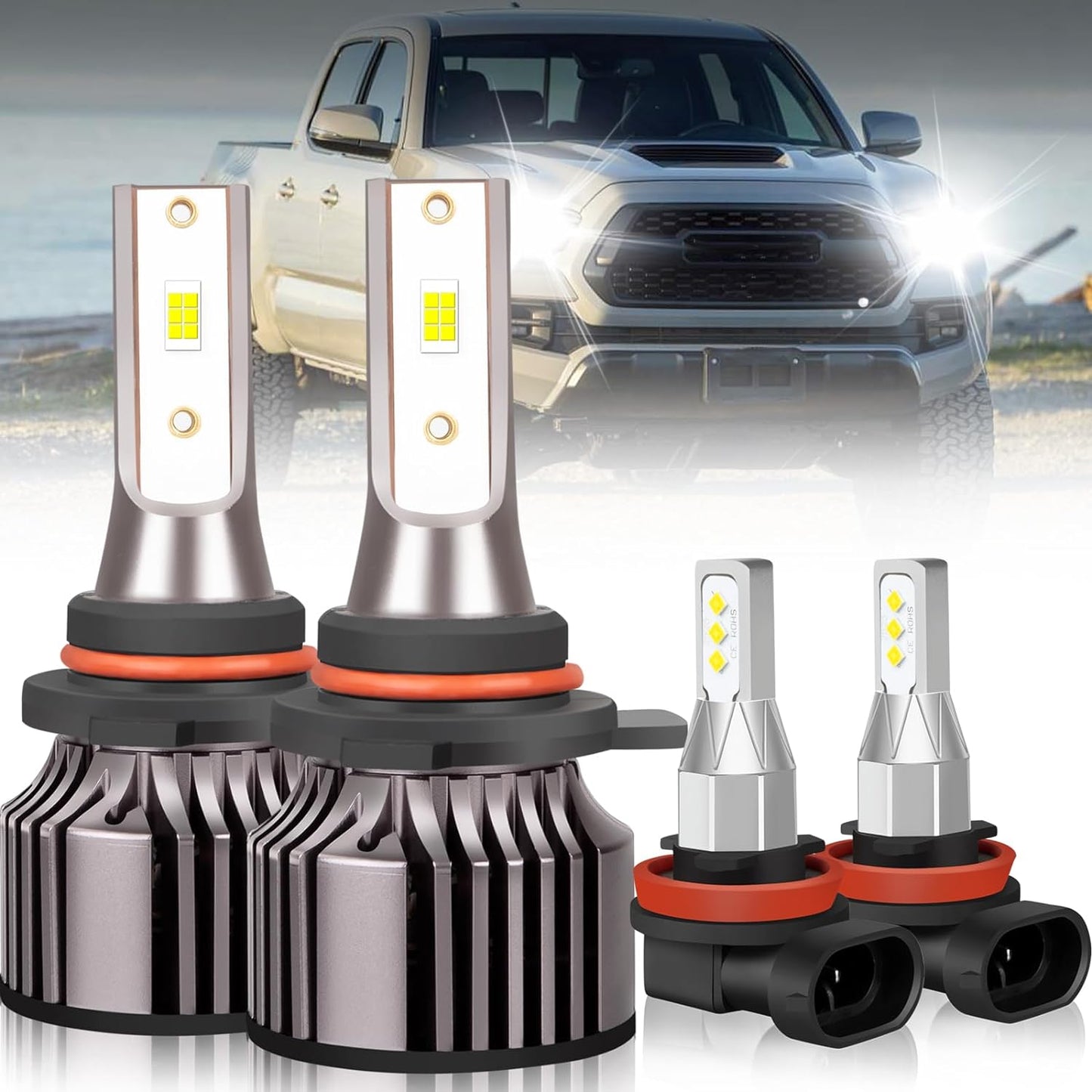 For T-oyota Tacoma Led Headlight Bulbs (2005-2011) 9003/H4 High Low Beam Led Bulbs+9006/9145 Led Fog Light, 500% 6500K Cool White Headlights and Fog Lights Led, Plug and Play, 4PCS