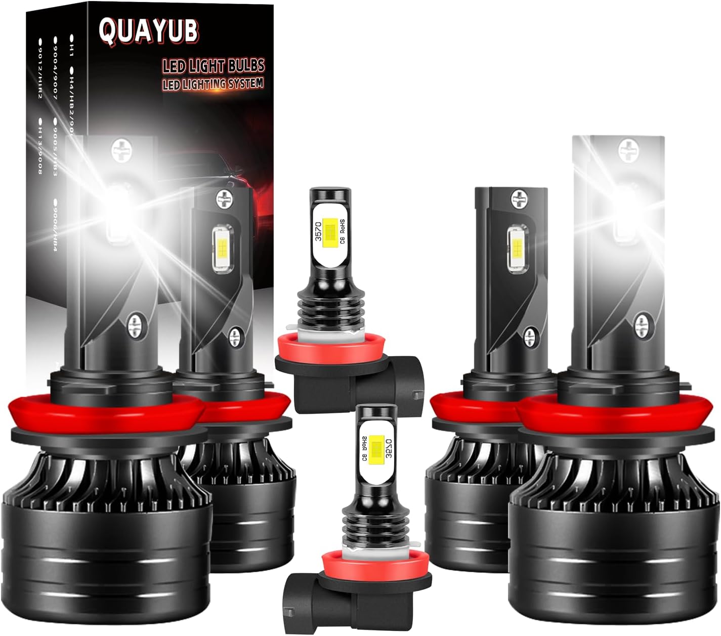 Light Bulbs Fit for Nissan Maxima(2009-2014), 9005/HB3 High Beam+H11 Low Beam+H11 Fog Light Bulbs, 300% Brightness 11000LM 6000K Cool White, Pack of 6
