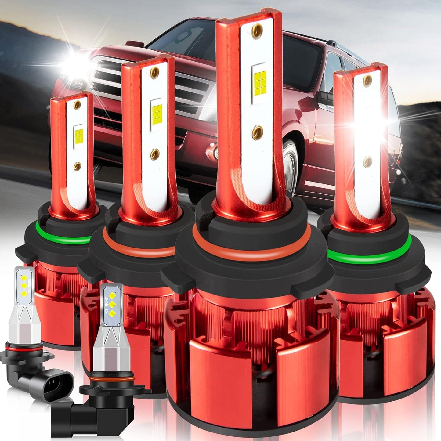 For Jeep Renegade 2015-2021 Led Lights, 9008/H13 Light Bulbs High&Low Beam+H11 LED Fog Lights，6500K White 500% Super Bright 1:1 Size 9008/H13 Led Light Bulb, 4Pcs 9008/H13 H11 Led Bulbs