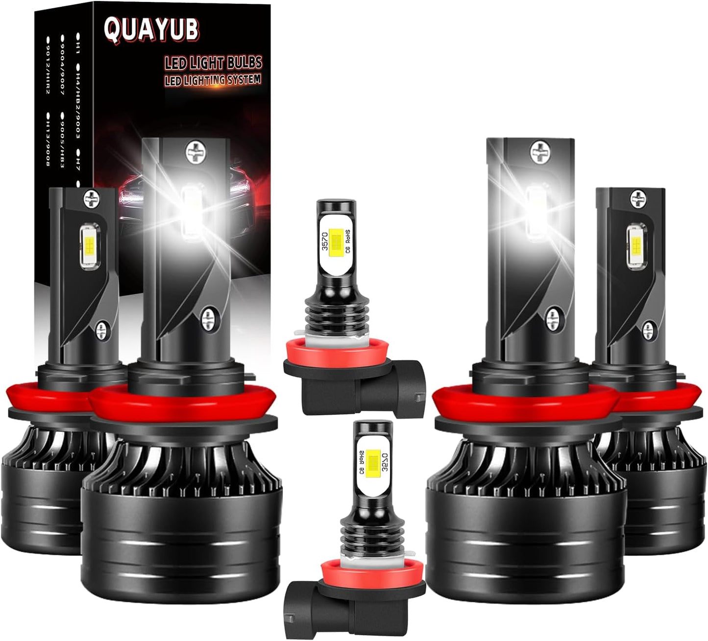 Light Bulbs Fit for Nissan Maxima(2009-2014), 9005/HB3 High Beam+H11 Low Beam+H11 Fog Light Bulbs, 300% Brightness 11000LM 6000K Cool White, Pack of 6