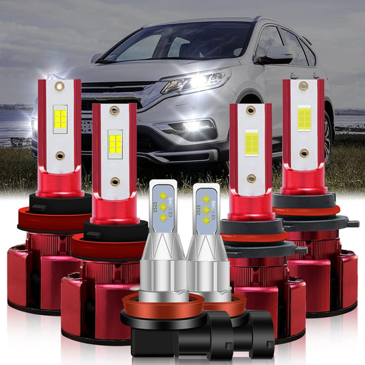 Fit 2015-2019 for HONDA CR-V CRV LED Headlight Bulbs,9005/HB3 High Beam and H11/H9 Low Beam and H11/H8/H16 Fog Light Led Headlight Bulbs 80W Power 38000LM 6800K Cool White 6pcs Led Bulbs Kit