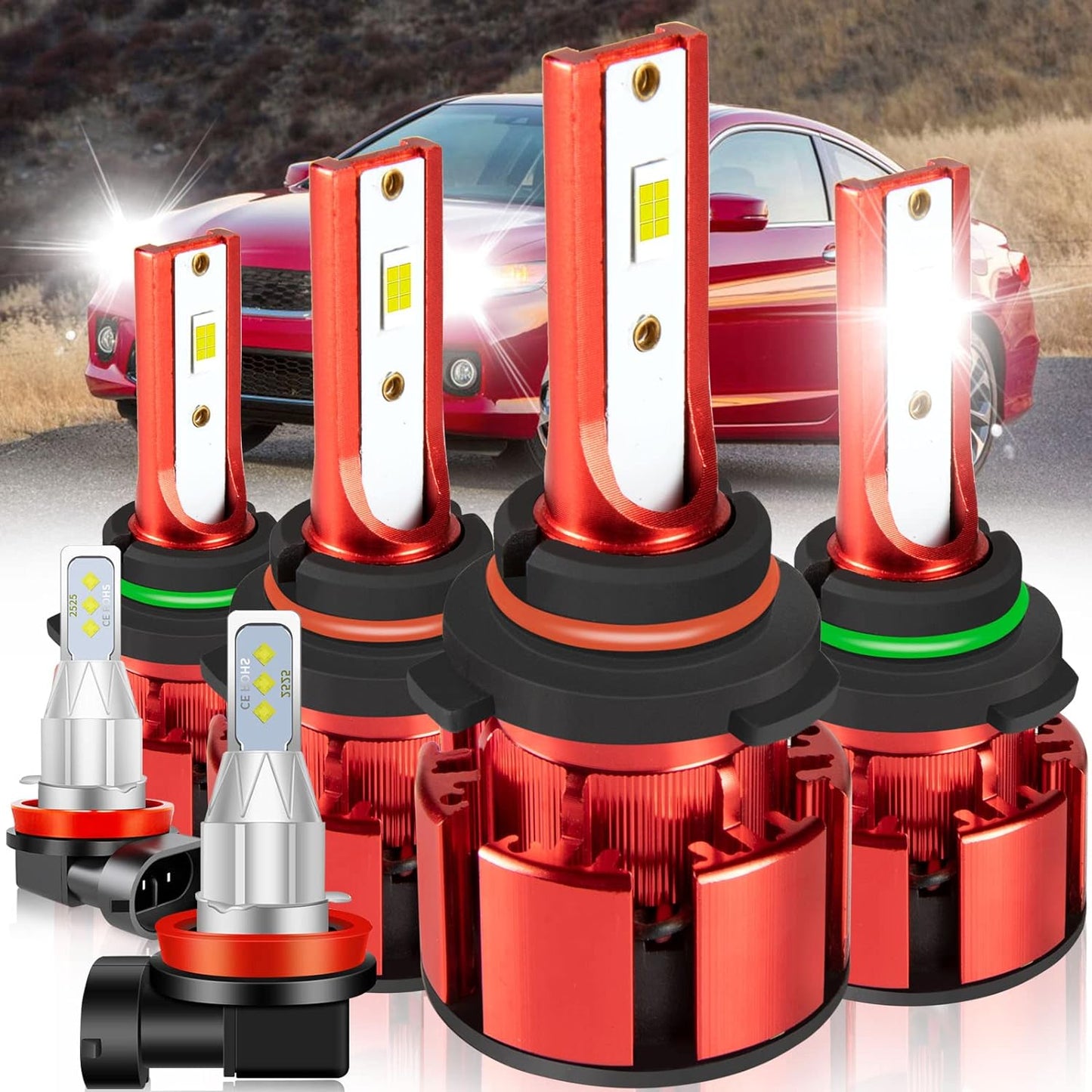 For Jeep Renegade 2015-2021 Led Lights, 9008/H13 Light Bulbs High&Low Beam+H11 LED Fog Lights，6500K White 500% Super Bright 1:1 Size 9008/H13 Led Light Bulb, 4Pcs 9008/H13 H11 Led Bulbs