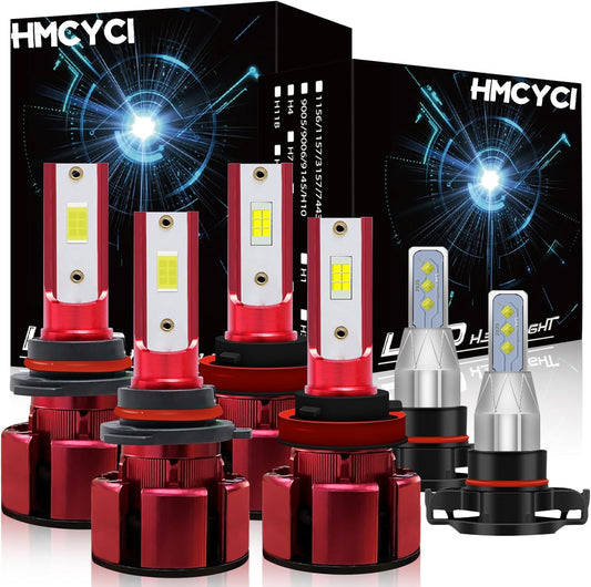 HMCYC Fit For Chevy Silverado 1500 2500 3500 HD (2007-2015) 9005 H11 LED Headlight Bulbs High Low Beam + 5202 Fog Light Bulbs,Super Bright Cool White, Plug and Play, Pack of 6