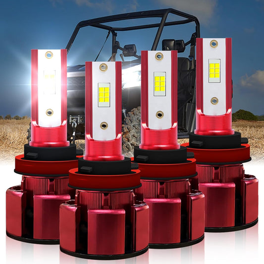 Fit (2016-2023) for Can Am Defender LED Headlight Bulbs,H11/H9 High Beam+H11/H9 Low Beam Led Headlight Bulbs, 500% Brightness 80W 38000LM 6500K Cool White 4PCS
