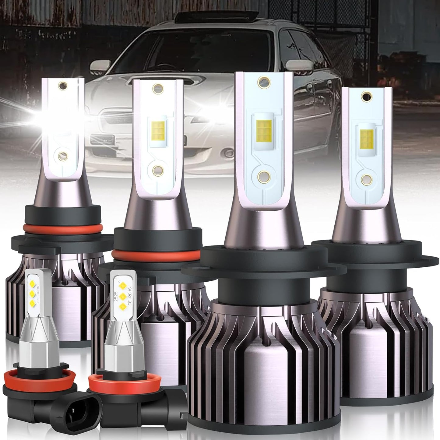 Fit For Lexus ES350 2007 2008 2009 Led Headlight Bulbs, 9005 High Beam+H7 Low Beam Led Bulbs+9006 LED Fog Light Bulbs Kit 36000LM 500% Brightness 6000K Cool White Headlight Bulbs, 6PCS