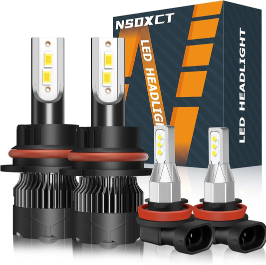 Fit For Nissan Pathfinder (2005-2012) LED Headlight Bulbs, 9007 High/Low Beam and H11 Led Fog Light Bulbs, 4PCS 16000 Lumen 80W 6000K Cool White Plug-n-Play With Cooling Fan