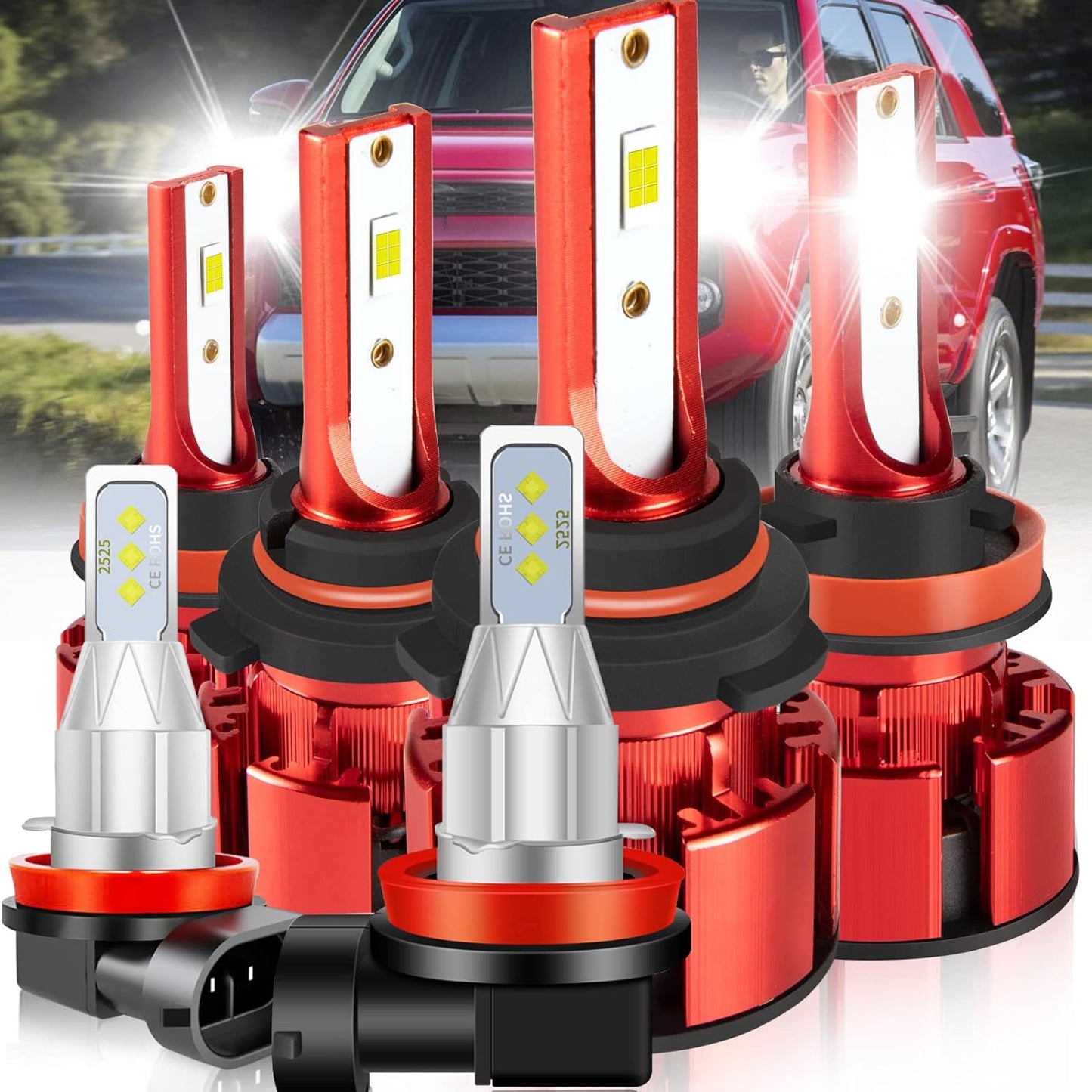 For Jeep Renegade 2015-2021 Led Lights, 9008/H13 Light Bulbs High&Low Beam+H11 LED Fog Lights，6500K White 500% Super Bright 1:1 Size 9008/H13 Led Light Bulb, 4Pcs 9008/H13 H11 Led Bulbs