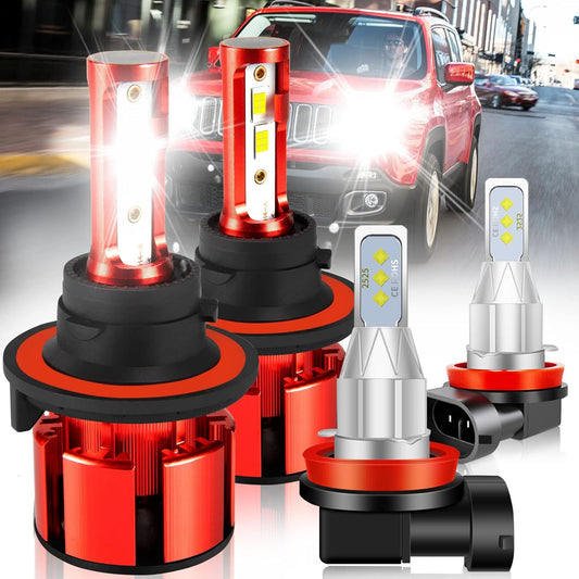 For Jeep Renegade 2015-2021 Led Lights, 9008/H13 Light Bulbs High&Low Beam+H11 LED Fog Lights，6500K White 500% Super Bright 1:1 Size 9008/H13 Led Light Bulb, 4Pcs 9008/H13 H11 Led Bulbs