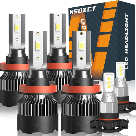 Fit For Dodge Grand Caravan 2011-2020 Led Headlight Bulbs, H11 High Beam + H11 Low Beam LED Bulbs + 5202 Led Fog Light Bulbs 500% Brightness 6000K Cool White Plug and Play Combo, 6 PCS
