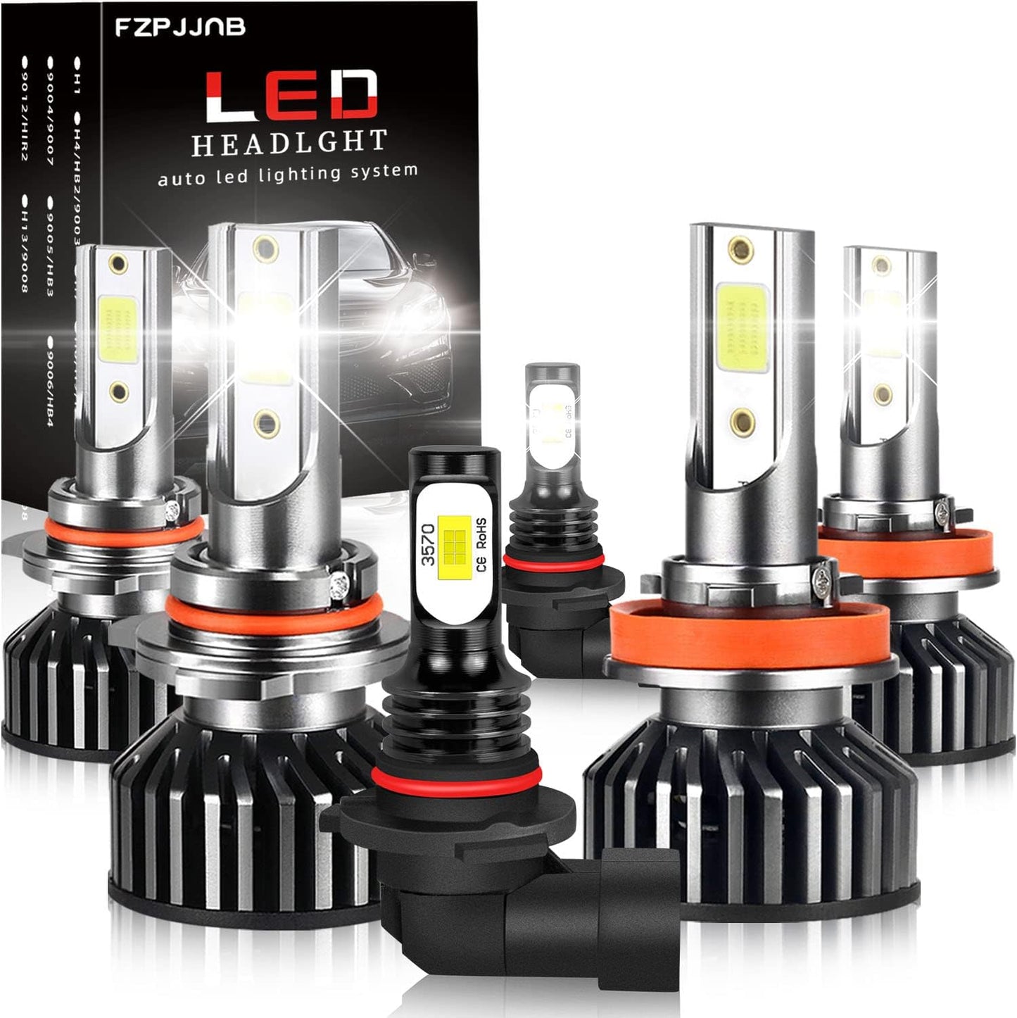 Fit for DODGE RAM 1500 2500 3500 (2002-2005) LED Bulbs 9007 High/Low Beam + 9006 LED Fog Light Bulbs Combo, 300% Brightness, 6000K Cool White, IP68 Waterproof Halogen Replacements, 4PCS