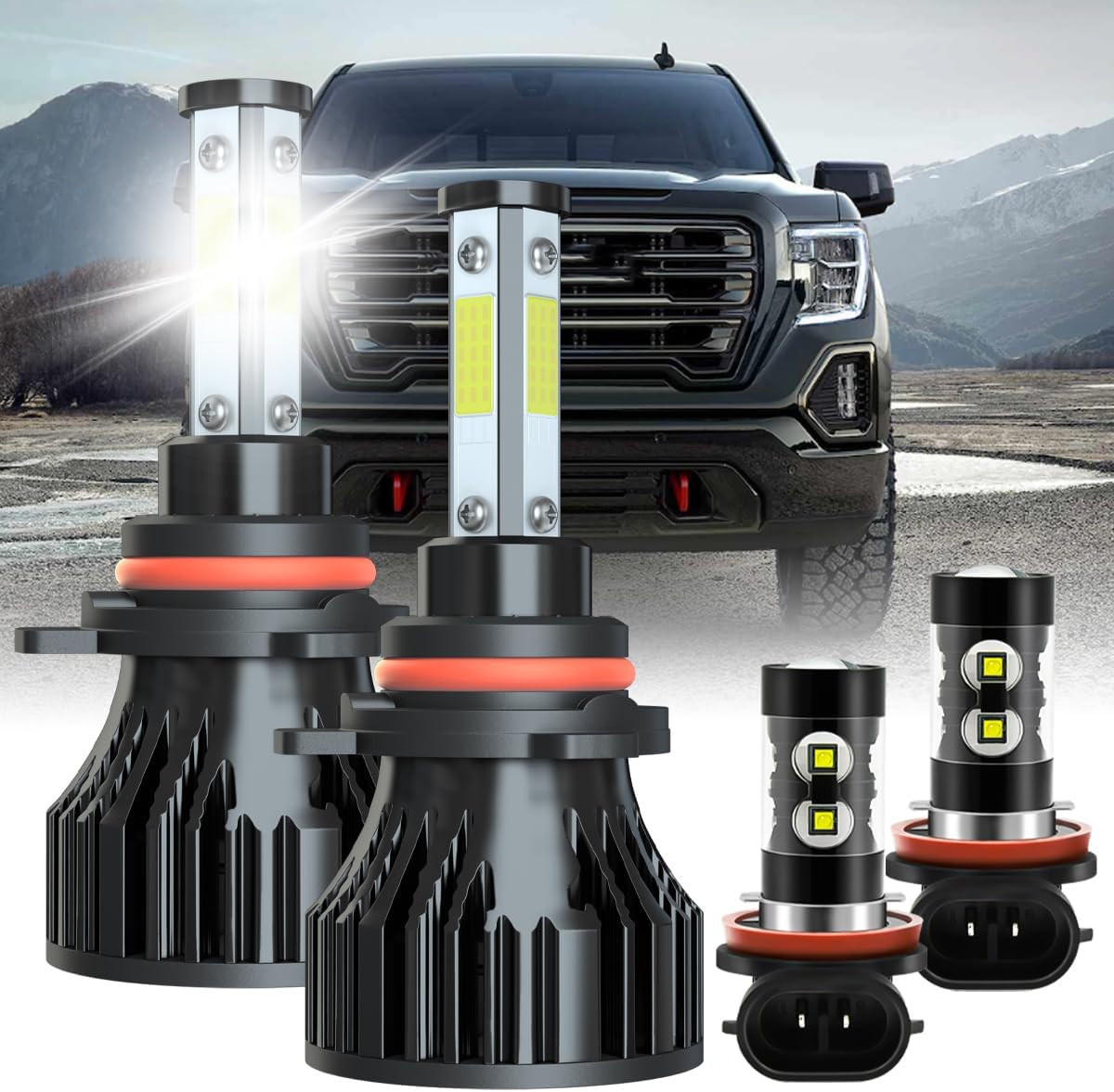 Dedicated Bulbs fit for GMC Acadia 2013-2019,9012 Hi/Lo Headlight Bulbs+H11 Fog Light,500% Brightness 6000K 30000LM 80W Light Bulbs,Plug and Play,Replacement Bulbs,IP68,4PCS