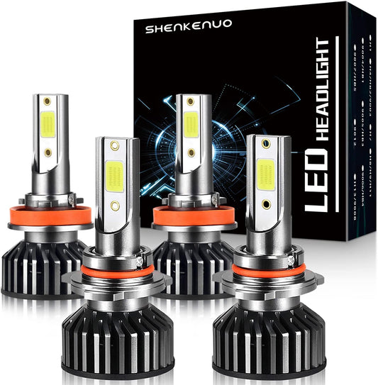 SHENKENUO 9005/HB3 H11/H9/H8 LED Headlight Bulbs，Super Bright 6000K High/Low Beam LED Headlight Kit Combo,Pack of 4