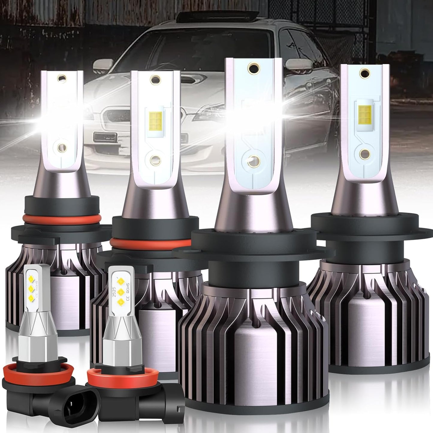 Fit For Lexus ES350 2007 2008 2009 Led Headlight Bulbs, 9005 High Beam+H7 Low Beam Led Bulbs+9006 LED Fog Light Bulbs Kit 36000LM 500% Brightness 6000K Cool White Headlight Bulbs, 6PCS