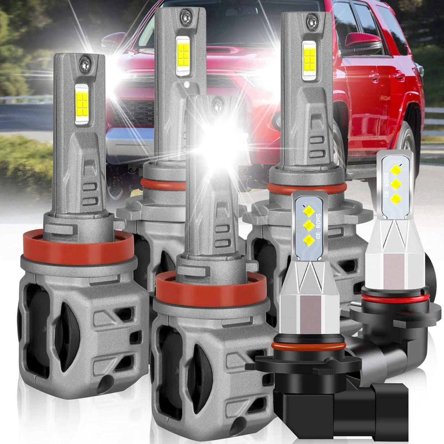 for Toyota 4Runner 2010-2020 Led Headlight Bulbs. 800% Super Bright 9005 H11 Led Headlight Bulbs High and Low Beam+H11 Fog Lights, 6500K 38000 9005 H11 led headlights, 6pcs 9005 H11 Led Lights